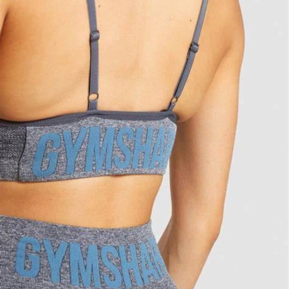 Gymshark Flex Strappy Sports Bra - Charcoal Marl/Teal S - Picture 2 of 4